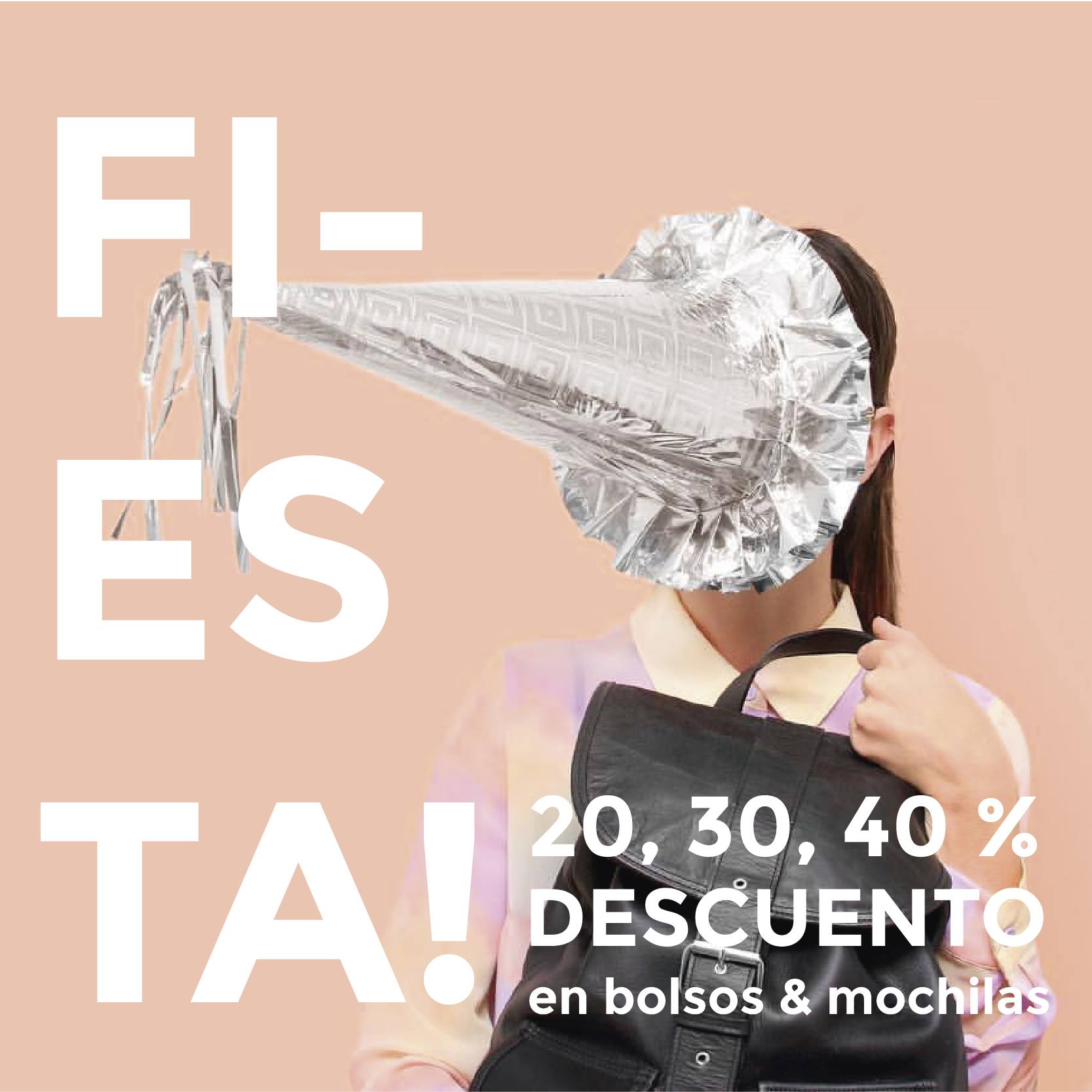 ¡FIESTA DE DESCUENTOS! 20, 30 Y 40% de descuentos en bolsos y mochilas