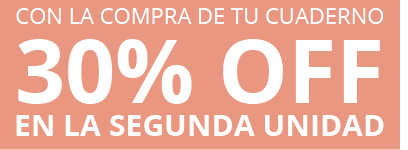 Cupón de decuento 30% OFf en la segunda unidad de cuadernos