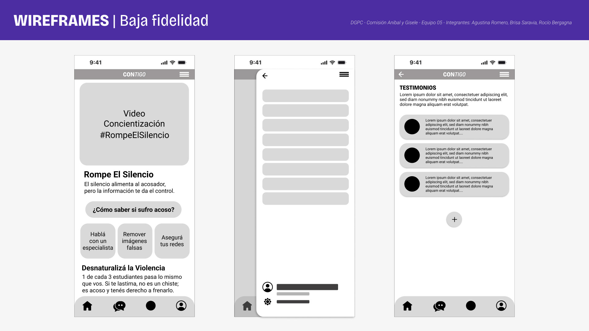 Wireframes de la webapp
